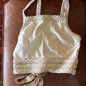 RARE Pilcro Anthropologie Cream Braided Strap Crop Top